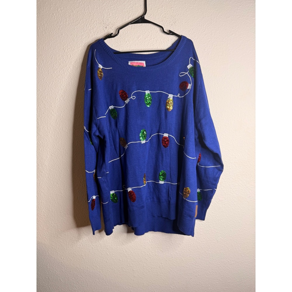Tipsy Elves 4X Lights Sequin Ugly Christmas Sweater Women's Blue Holiday